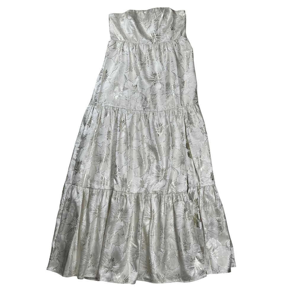 New Birdy Grey Harlow Dress Women MediumIvory Metallic Floral Strapless Maxi NWT
